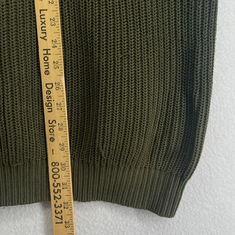 LL BEAN Sweater Mens L Henley Half Button Ribbed Pullover Heavy Cotton Green